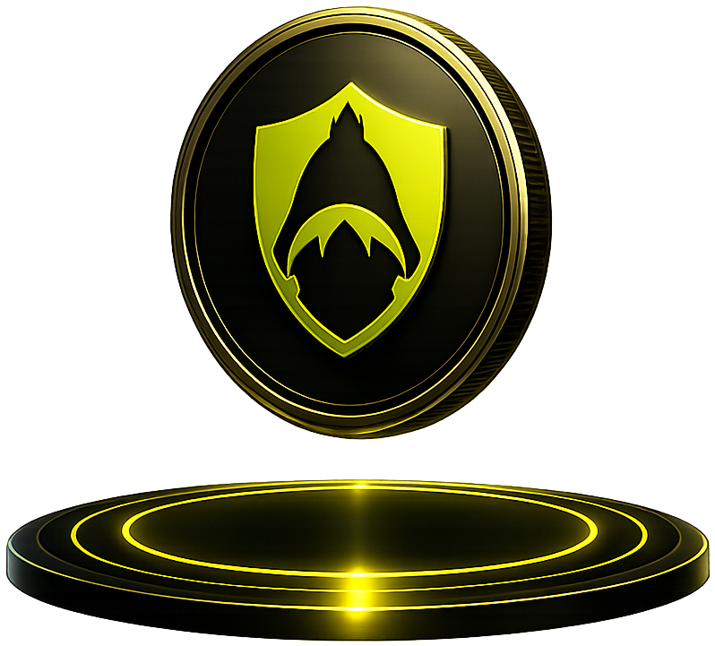 $HOODVPN 3D token coin on a glowing pedestal